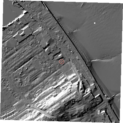 Shaded relief map of the ground around DN358BD, computed from Environment Agency LiDAR. The ground here sits at about 3 m above sea level and falls 15 m across the surrounding 800 m. Surface water reaching this point runs off ground lying to the north, 2.8 m higher.