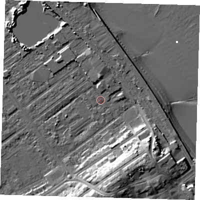 Shaded relief map of the ground around DN358BE, computed from Environment Agency LiDAR. The ground here sits at about 3 m above sea level and falls 15 m across the surrounding 800 m. Surface water reaching this point runs off ground lying to the north, 2.6 m higher.