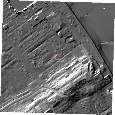 Shaded relief map of the ground around DN358BH, computed from Environment Agency LiDAR. The ground here sits at about 3 m above sea level and falls 15 m across the surrounding 800 m. Surface water reaching this point runs off ground lying to the south-east, 11.5 m higher.