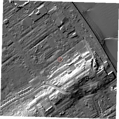 Shaded relief map of the ground around DN358BQ, computed from Environment Agency LiDAR. The ground here sits at about 3 m above sea level and falls 14 m across the surrounding 800 m. Surface water reaching this point runs off ground lying to the south-east, 11.2 m higher.