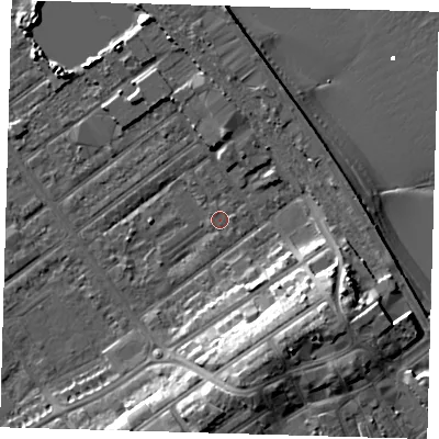 Shaded relief map of the ground around DN358BU, computed from Environment Agency LiDAR. The ground here sits at about 3 m above sea level and falls 15 m across the surrounding 800 m. Surface water reaching this point runs off ground lying to the south-south-east, 11.5 m higher.