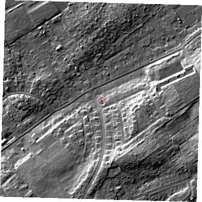Shaded relief map of the ground around DN359JN, computed from Environment Agency LiDAR. The ground here sits at about 5 m above sea level and falls 11 m across the surrounding 800 m. Surface water reaching this point runs off ground lying to the south-east, 9.4 m higher.