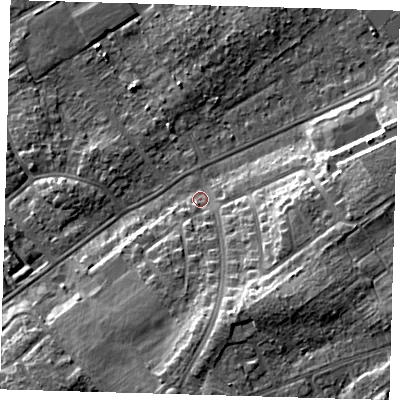 Shaded relief map of the ground around DN359JT, computed from Environment Agency LiDAR. The ground here sits at about 4 m above sea level and falls 11 m across the surrounding 800 m. Surface water reaching this point runs off ground lying to the south-east, 9.7 m higher.
