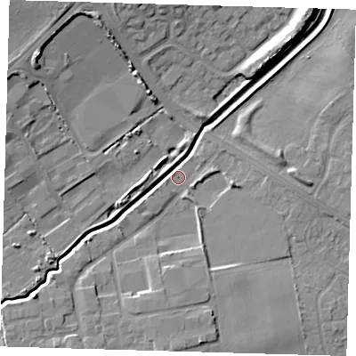 Shaded relief map of the ground around DN364AJ, computed from Environment Agency LiDAR. The ground here sits at about 4 m above sea level and falls 11 m across the surrounding 800 m. Surface water reaching this point runs off ground lying to the south, 5.3 m higher.