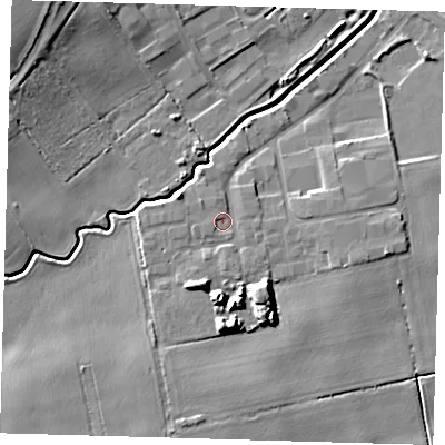 Shaded relief map of the ground around DN364AW, computed from Environment Agency LiDAR. The ground here sits at about 6 m above sea level and falls 12 m across the surrounding 800 m. Surface water reaching this point runs off ground lying to the south, 7.6 m higher.