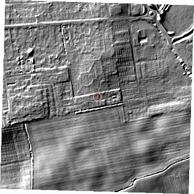 Shaded relief map of the ground around DN364BX, computed from Environment Agency LiDAR. The ground here sits at about 7 m above sea level and falls 9 m across the surrounding 800 m. Surface water reaching this point runs off ground lying to the west-south-west, 0.8 m higher.