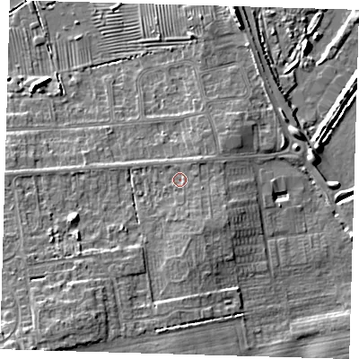 Shaded relief map of the ground around DN364EP, computed from Environment Agency LiDAR. The ground here sits at about 6 m above sea level and falls 9 m across the surrounding 800 m. Surface water reaching this point runs off ground lying to the south, 2.0 m higher.