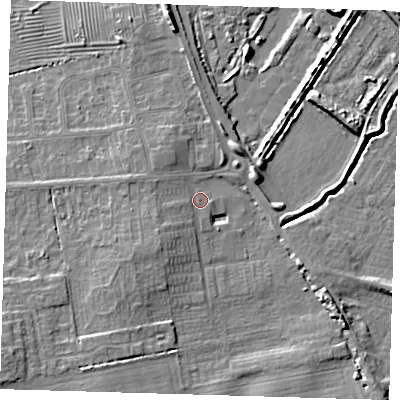 Shaded relief map of the ground around DN364ET, computed from Environment Agency LiDAR. The ground here sits at about 5 m above sea level and falls 7 m across the surrounding 800 m. Surface water reaching this point runs off ground lying to the south-south-west, 5.2 m higher.