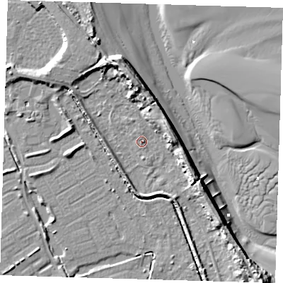 Shaded relief map of the ground around DN364EU, computed from Environment Agency LiDAR. The ground here sits at about 4 m above sea level and falls 11 m across the surrounding 800 m. Surface water reaching this point runs off ground lying to the south-west, 2.1 m higher.
