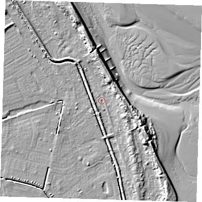 Shaded relief map of the ground around DN364EZ, computed from Environment Agency LiDAR. The ground here sits at about 3 m above sea level and falls 11 m across the surrounding 800 m. Surface water reaching this point runs off ground lying to the south, 2.1 m higher.