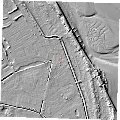 Shaded relief map of the ground around DN364HA, computed from Environment Agency LiDAR. The ground here sits at about 3 m above sea level and falls 11 m across the surrounding 800 m. Surface water reaching this point runs off ground lying to the south-east, 3.7 m higher.