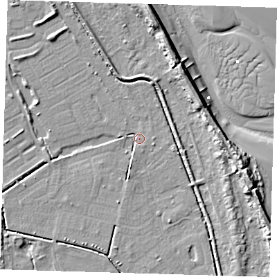 Shaded relief map of the ground around DN364HB, computed from Environment Agency LiDAR. The ground here sits at about 3 m above sea level and falls 11 m across the surrounding 800 m. Surface water reaching this point runs off ground lying to the south-south-west, 2.9 m higher.