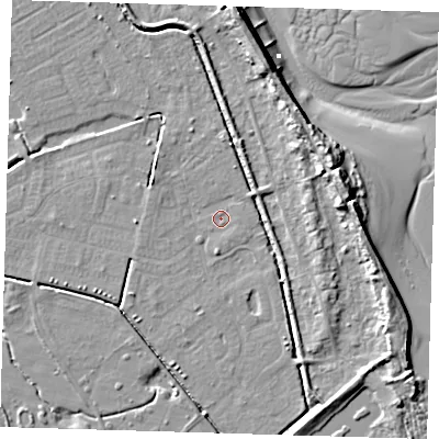 Shaded relief map of the ground around DN364HG, computed from Environment Agency LiDAR. The ground here sits at about 3 m above sea level and falls 11 m across the surrounding 800 m. Surface water reaching this point runs off ground lying to the south-east, 3.4 m higher.