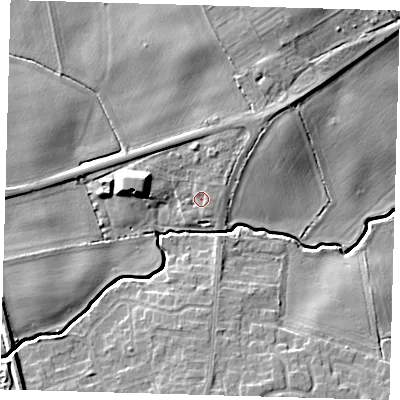 Shaded relief map of the ground around DN364NZ, computed from Environment Agency LiDAR. The ground here sits at about 8 m above sea level and falls 11 m across the surrounding 800 m. Surface water reaching this point runs off ground lying to the west-north-west, 5.3 m higher.