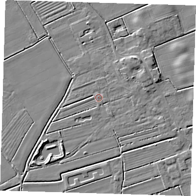 Shaded relief map of the ground around DN365FA, computed from Environment Agency LiDAR. The ground here sits at about 3 m above sea level and falls 5 m across the surrounding 800 m. Surface water reaching this point runs off ground lying to the west-north-west, 0.6 m higher.