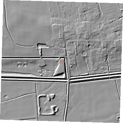Shaded relief map of the ground around DN365GD, computed from Environment Agency LiDAR. The ground here sits at about 5 m above sea level and falls 8 m across the surrounding 800 m. Surface water reaching this point runs off ground lying to the north-north-east, 3.5 m higher.