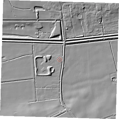 Shaded relief map of the ground around DN365JN, computed from Environment Agency LiDAR. The ground here sits at about 3 m above sea level and falls 7 m across the surrounding 800 m. Surface water reaching this point runs off ground lying to the east-north-east, 1.0 m higher.