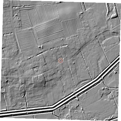Shaded relief map of the ground around DN365JX, computed from Environment Agency LiDAR. The ground here sits at about 4 m above sea level and falls 7 m across the surrounding 800 m. Surface water reaching this point runs off ground lying to the west, 4.3 m higher.