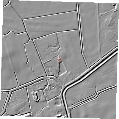 Shaded relief map of the ground around DN365NX, computed from Environment Agency LiDAR. The ground here sits at about 3 m above sea level and falls 7 m across the surrounding 800 m. Surface water reaching this point runs off ground lying to the north-west, 1.8 m higher.