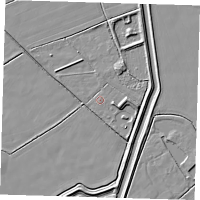 Shaded relief map of the ground around DN365PA, computed from Environment Agency LiDAR. The ground here sits at about 3 m above sea level and falls 5 m across the surrounding 800 m. Surface water reaching this point runs off ground lying to the east-south-east, 4.0 m higher.