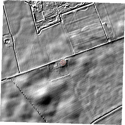 Shaded relief map of the ground around DN365PD, computed from Environment Agency LiDAR. The ground here sits at about 3 m above sea level and falls 6 m across the surrounding 800 m. Surface water reaching this point runs off ground lying to the east-north-east, 0.6 m higher.