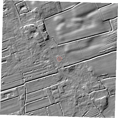 Shaded relief map of the ground around DN365SX, computed from Environment Agency LiDAR. The ground here sits at about 3 m above sea level and falls 5 m across the surrounding 800 m. Surface water reaching this point runs off ground lying to the south, 1.6 m higher.