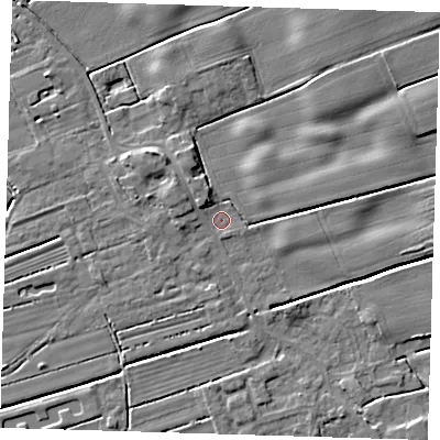 Shaded relief map of the ground around DN365SZ, computed from Environment Agency LiDAR. The ground here sits at about 2 m above sea level and falls 5 m across the surrounding 800 m. Surface water reaching this point runs off ground lying to the east, 2.7 m higher.