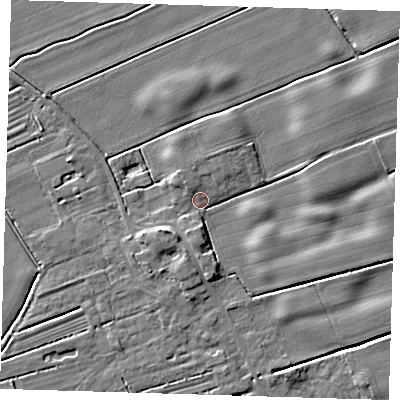 Shaded relief map of the ground around DN365TA, computed from Environment Agency LiDAR. The ground here sits at about 3 m above sea level and falls 5 m across the surrounding 800 m. Surface water reaching this point runs off ground lying to the south-south-west, 2.9 m higher.