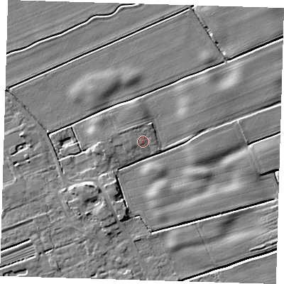 Shaded relief map of the ground around DN365TB, computed from Environment Agency LiDAR. The ground here sits at about 4 m above sea level and falls 5 m across the surrounding 800 m. Surface water reaching this point runs off ground lying to the north-west, 1.1 m higher.