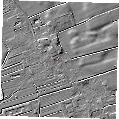 Shaded relief map of the ground around DN365TD, computed from Environment Agency LiDAR. The ground here sits at about 3 m above sea level and falls 5 m across the surrounding 800 m. Surface water reaching this point runs off ground lying to the east, 2.7 m higher.