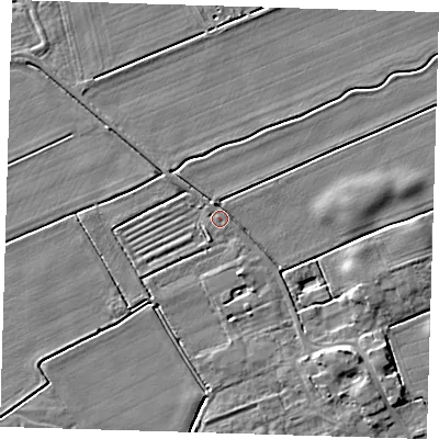 Shaded relief map of the ground around DN365TF, computed from Environment Agency LiDAR. The ground here sits at about 3 m above sea level and falls 5 m across the surrounding 800 m. Surface water reaching this point runs off ground lying to the north-north-west, 0.9 m higher.