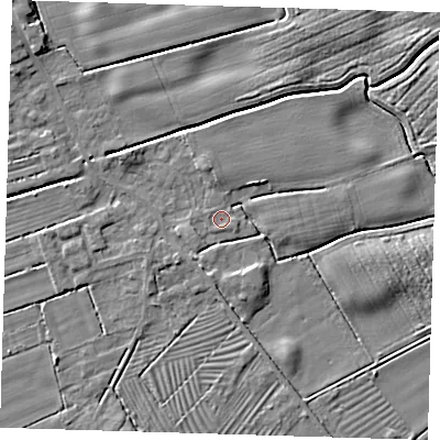 Shaded relief map of the ground around DN365TP, computed from Environment Agency LiDAR. The ground here sits at about 3 m above sea level and falls 4 m across the surrounding 800 m. Surface water reaching this point runs off ground lying to the north-east, 3.3 m higher.