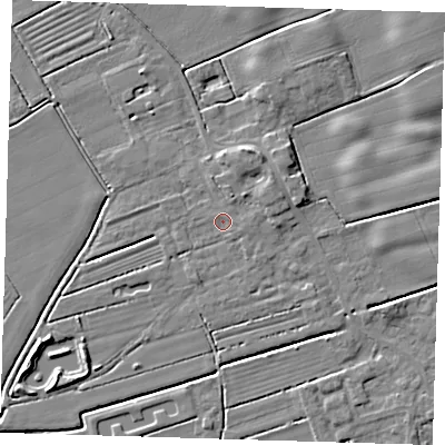 Shaded relief map of the ground around DN365TQ, computed from Environment Agency LiDAR. The ground here sits at about 3 m above sea level and falls 5 m across the surrounding 800 m. Surface water reaching this point runs off ground lying to the north-north-east, 1.6 m higher.