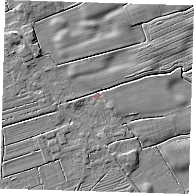 Shaded relief map of the ground around DN365TT, computed from Environment Agency LiDAR. The ground here sits at about 3 m above sea level and falls 5 m across the surrounding 800 m. Surface water reaching this point runs off ground lying to the north-west, 4.2 m higher.