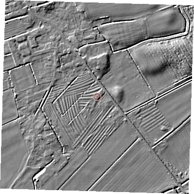 Shaded relief map of the ground around DN365TZ, computed from Environment Agency LiDAR. The ground here sits at about 3 m above sea level and falls 4 m across the surrounding 800 m. Surface water reaching this point runs off ground lying to the east, 1.1 m higher.