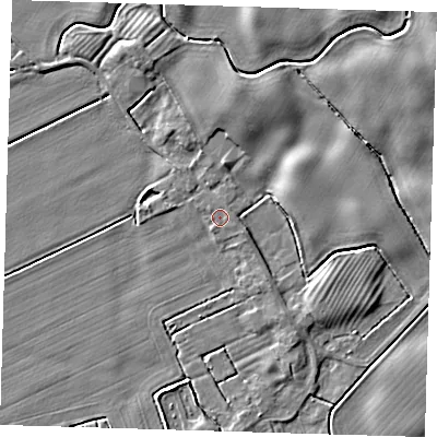 Shaded relief map of the ground around DN365UP, computed from Environment Agency LiDAR. The ground here sits at about 3 m above sea level and falls 5 m across the surrounding 800 m. Surface water reaching this point runs off ground lying to the east, 1.0 m higher.
