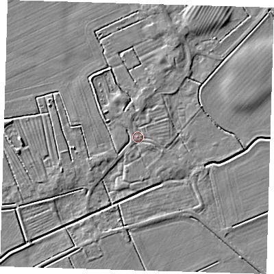 Shaded relief map of the ground around DN365UT, computed from Environment Agency LiDAR. The ground here sits at about 3 m above sea level and falls 4 m across the surrounding 800 m. Surface water reaching this point runs off ground lying to the north-west, 2.0 m higher.