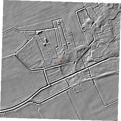 Shaded relief map of the ground around DN365UX, computed from Environment Agency LiDAR. The ground here sits at about 3 m above sea level and falls 4 m across the surrounding 800 m. Surface water reaching this point runs off ground lying to the north-north-east, 0.9 m higher.