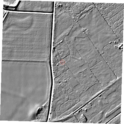 Shaded relief map of the ground around DN365XE, computed from Environment Agency LiDAR. The ground here sits at about 3 m above sea level and falls 7 m across the surrounding 800 m. Surface water reaching this point runs off ground lying to the north-north-west, 2.1 m higher.