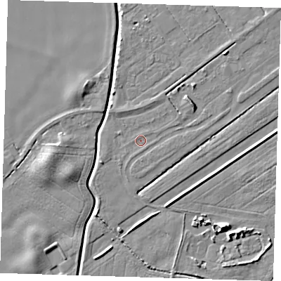 Shaded relief map of the ground around DN365XF, computed from Environment Agency LiDAR. The ground here sits at about 3 m above sea level and falls 8 m across the surrounding 800 m. Surface water reaching this point runs off ground lying to the south, 0.5 m higher.
