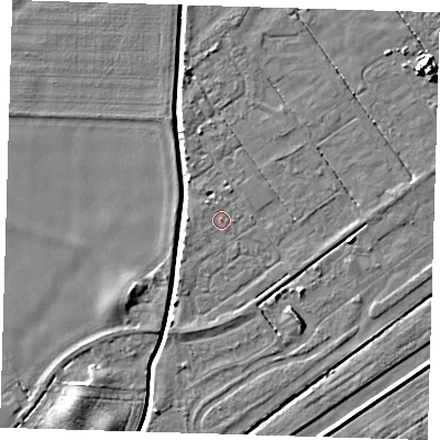 Shaded relief map of the ground around DN365XG, computed from Environment Agency LiDAR. The ground here sits at about 3 m above sea level and falls 7 m across the surrounding 800 m. Surface water reaching this point runs off ground lying to the west-south-west, 0.9 m higher.