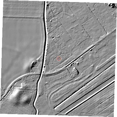 Shaded relief map of the ground around DN365XJ, computed from Environment Agency LiDAR. The ground here sits at about 3 m above sea level and falls 7 m across the surrounding 800 m. The ground contributing surface water to this point lies to the north-north-east.