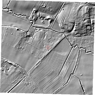 Shaded relief map of the ground around DN370QN, computed from Environment Agency LiDAR. The ground here sits at about 19 m above sea level and falls 13 m across the surrounding 800 m. Surface water reaching this point runs off ground lying to the west-south-west, 8.9 m higher.