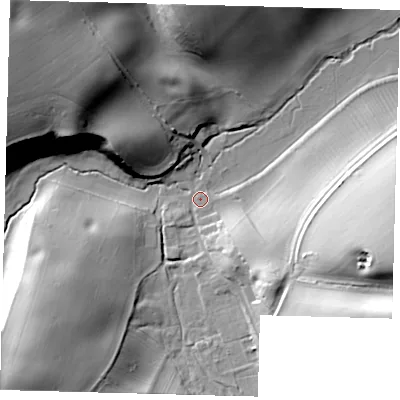 Shaded relief map of the ground around DN370SL, computed from Environment Agency LiDAR. The ground here sits at about 35 m above sea level and falls 36 m across the surrounding 800 m. Surface water reaching this point runs off ground lying to the south-east, 17.7 m higher.