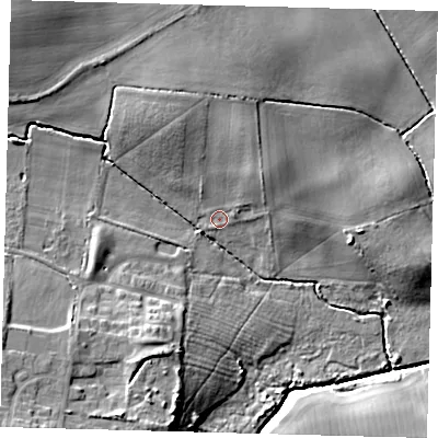 Shaded relief map of the ground around DN377AJ, computed from Environment Agency LiDAR. The ground here sits at about 10 m above sea level and falls 14 m across the surrounding 800 m. Surface water reaching this point runs off ground lying to the north-west, 11.2 m higher.