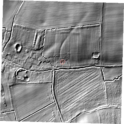 Shaded relief map of the ground around DN377AN, computed from Environment Agency LiDAR. The ground here sits at about 16 m above sea level and falls 14 m across the surrounding 800 m. Surface water reaching this point runs off ground lying to the north, 7.0 m higher.