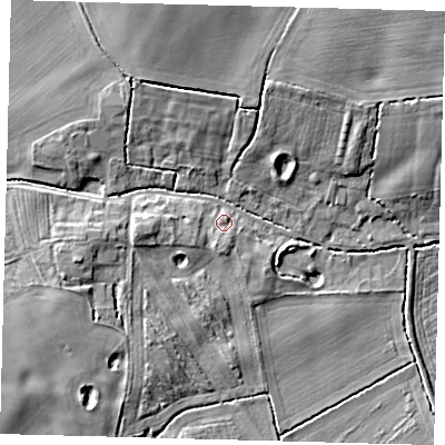 Shaded relief map of the ground around DN377AW, computed from Environment Agency LiDAR. The ground here sits at about 17 m above sea level and falls 11 m across the surrounding 800 m. Surface water reaching this point runs off ground lying to the south-south-west, 2.1 m higher.