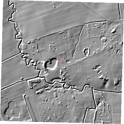 Shaded relief map of the ground around DN377LD, computed from Environment Agency LiDAR. The ground here sits at about 18 m above sea level and falls 8 m across the surrounding 800 m. Surface water reaching this point runs off ground lying to the south-south-west, 1.0 m higher.