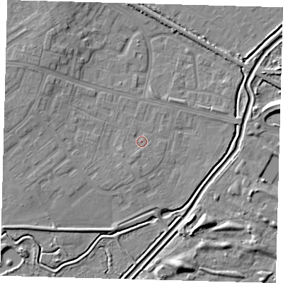 Shaded relief map of the ground around DN379AG, computed from Environment Agency LiDAR. The ground here sits at about 4 m above sea level and falls 7 m across the surrounding 800 m. Surface water reaching this point runs off ground lying to the south-south-west, 1.2 m higher.