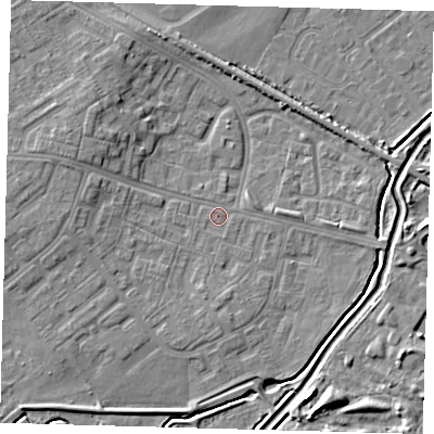Shaded relief map of the ground around DN379AQ, computed from Environment Agency LiDAR. The ground here sits at about 3 m above sea level and falls 7 m across the surrounding 800 m. Surface water reaching this point runs off ground lying to the west-north-west, 2.8 m higher.